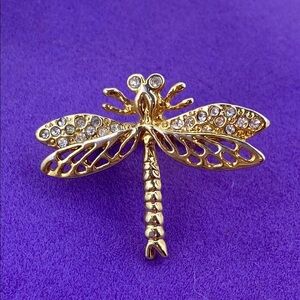 💛 Elegant Gold Crystal Dragonfly Brooch